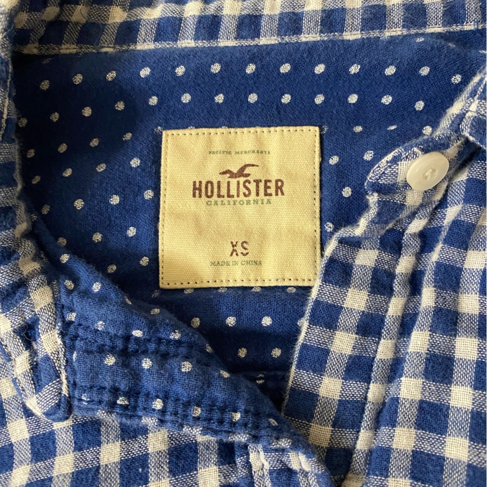 Hollister XS Blue and White Checkerboard Flannel